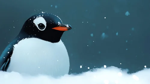 Penguin Snow Portrait