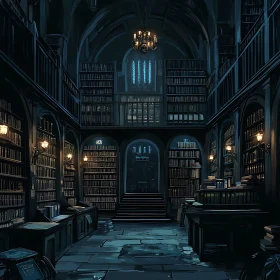 Grand Library Interior with Bookshelves