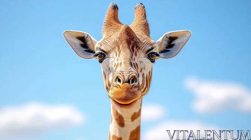 Giraffe Portrait with Blue Sky AI Image