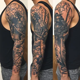 Detailed Samurai Ink Art on Arm