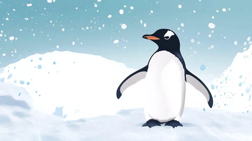 Cartoon Penguin in Snowy Antarctica