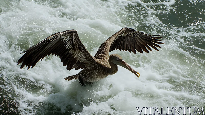 Seabird in Flight over Water AI Image