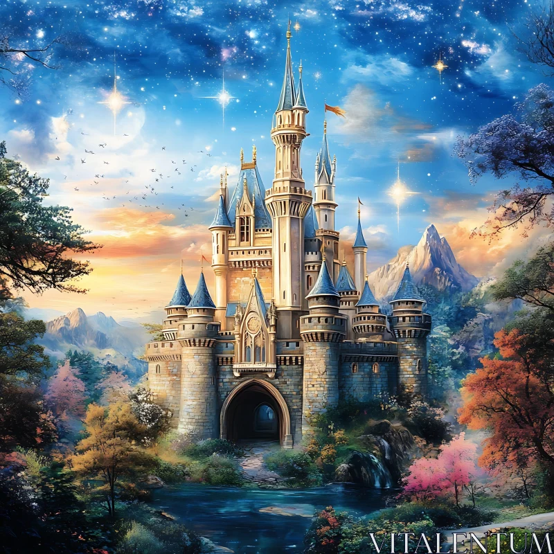 Majestic Castle at Sunset AI Image