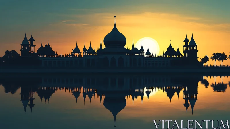 Palace Silhouette at Sunset AI Image