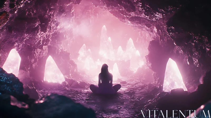 AI ART Woman Meditating in Crystal Cave