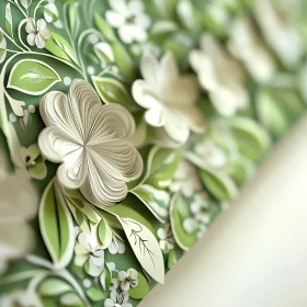 Floral Paper Art in Green and White