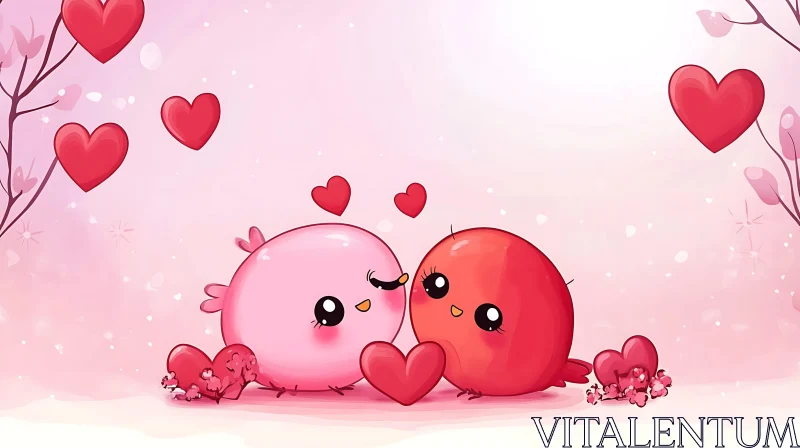 Cartoon Birds Sharing Love AI Image