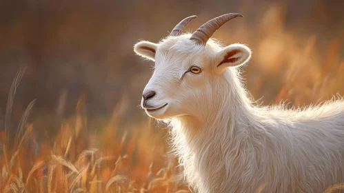 Peaceful Goat in Golden Field