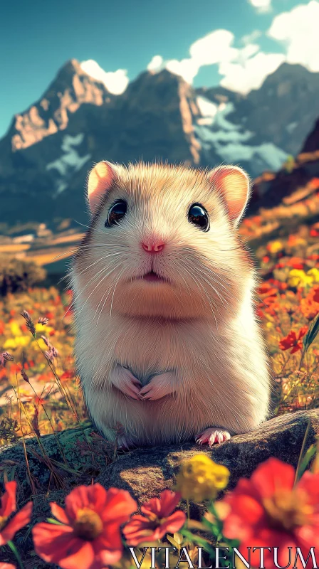 Hamster with Mountain Backdrop AI Image