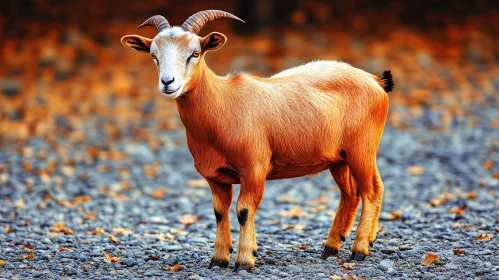 Golden-Brown Goat Amidst Fall Foliage