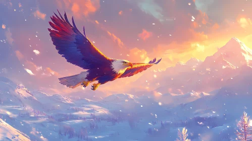 Majestic Eagle in a Snowy Sunset