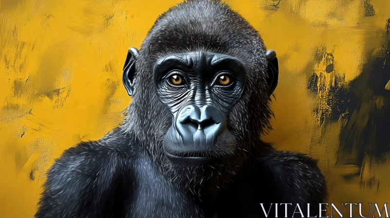 Gorilla Art in Yellow Background AI Image