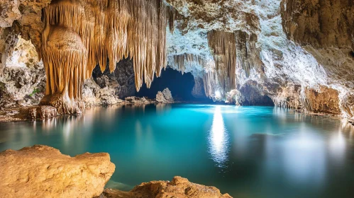 Majestic Underground Limestone Cave with Stalactites