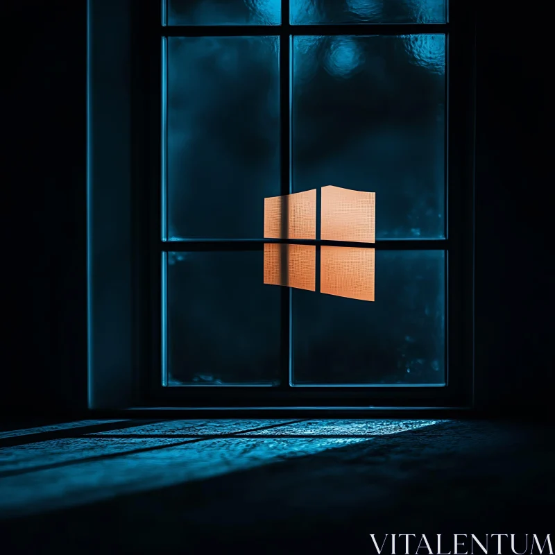 Nighttime Window and Orange Logo AI Image