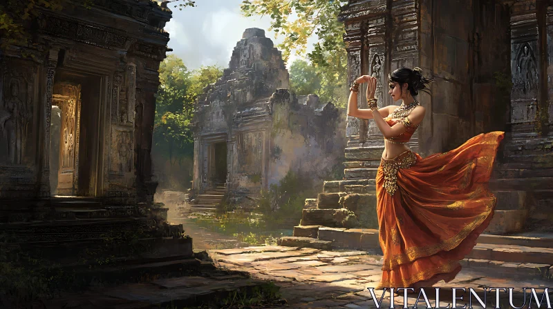 Woman Dancing in Ancient Ruins AI Image