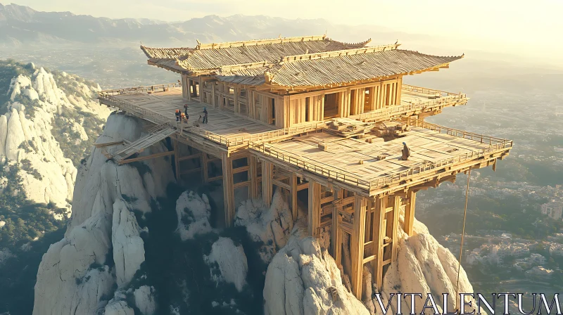 AI ART Temple Construction on Mountain Peak