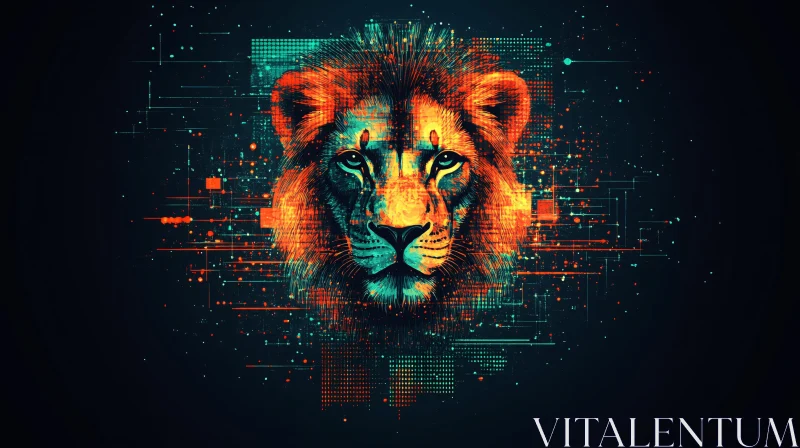 AI ART Neon Lion in Digital Abstract