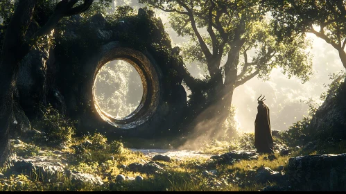 Sunlit Forest Portal with Figure