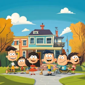 Animated Family Scene Near House