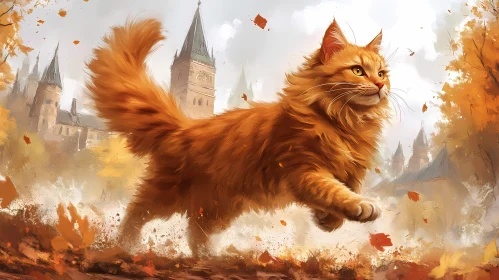 Playful Autumn Cat and Castle