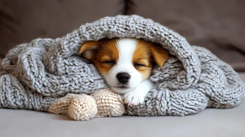 Cute Sleeping Puppy in Knit