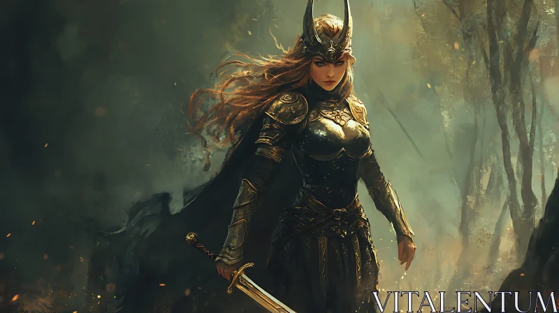 AI ART Female Warrior in Dark Armor Artwork