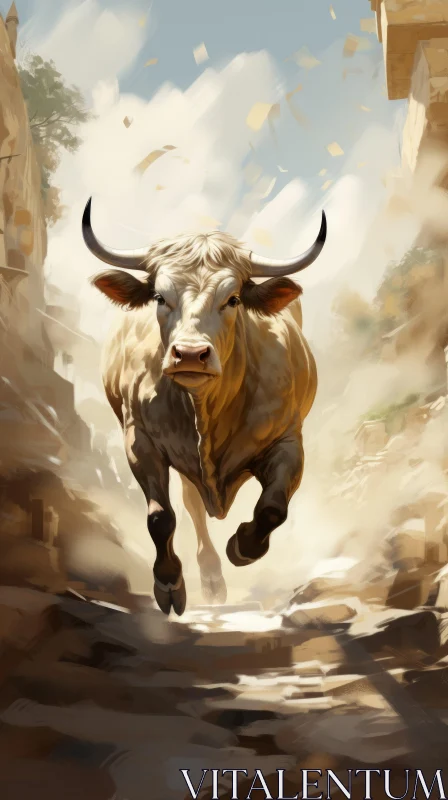 Aggressive Digital Illustration of a Bull in Motion AI Image
