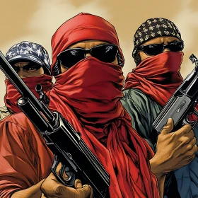 Armed Figures in Red Scarves