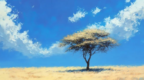 Lone Tree Amidst a Vast Golden Field