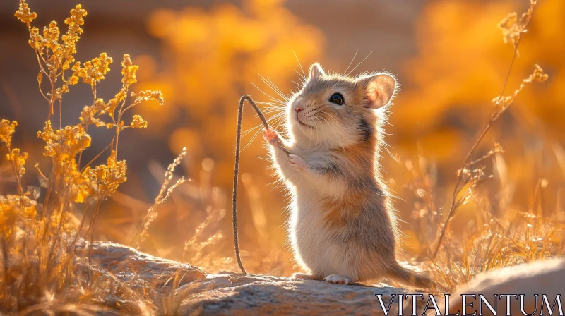 Adorable Mouse in Warm Sunlight AI Image