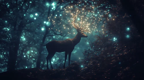 Glowing Antlered Deer in Woodland