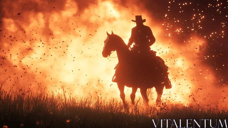 AI ART Lone Cowboy and Horse in Firelight