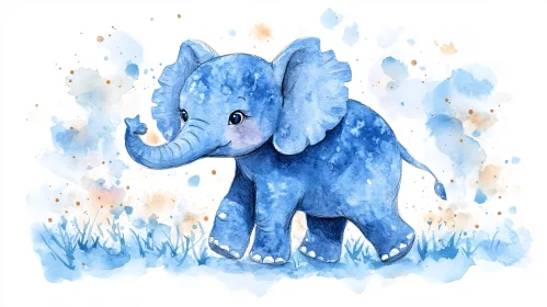Whimsical Blue Elephant Painting