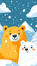 Adorable Bears in Winter Landscape