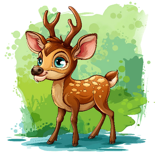 POD Design Cartoon Deer on Transparent Background with Green Elements