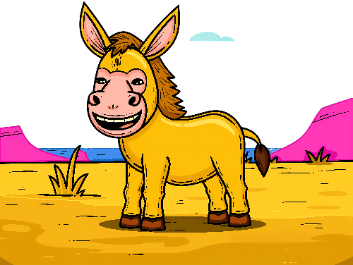 Cartoon Donkey in Desert - Colorful Art Illustration POD Design