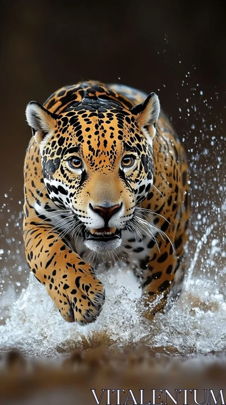 Graceful Jaguar Leaping Through Water AI Image