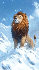 Lion in Winter Wonderland