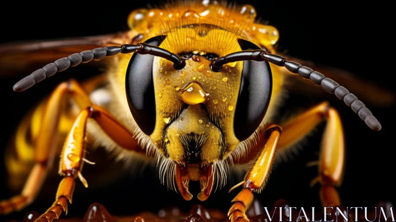 Close-up of a Yellow Wasp Against a Black Background AI Image