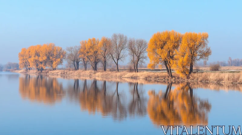 AI ART Golden Autumn Foliage Reflected in River Waterscape