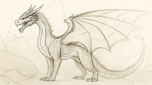 Pencil Sketch Dragon with Wings