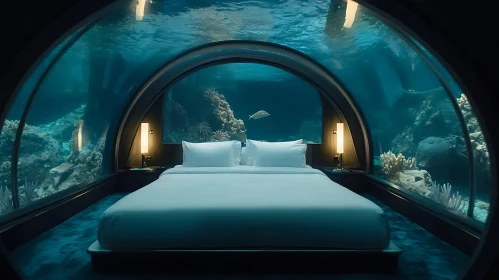 Elegant Underwater Bedroom with Aquarium View