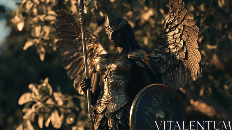 AI ART Winged Guardian in Golden Armor