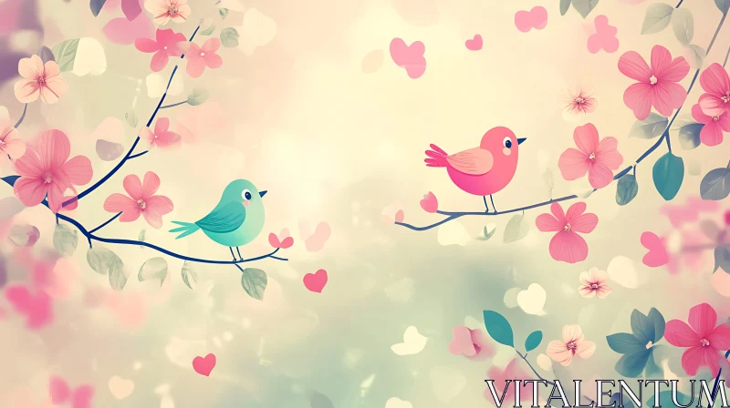 Birds and Blossoms Spring Art AI Image