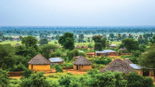 Rural Village Huts Amidst Green Landscape