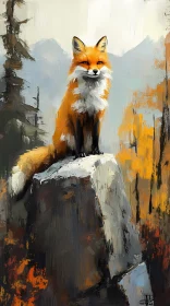 Autumn Fox on Stone Canvas