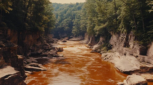 Wooded Canyon with Flowing River