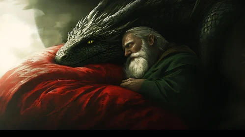 Resting Wizard with Dragon Companion