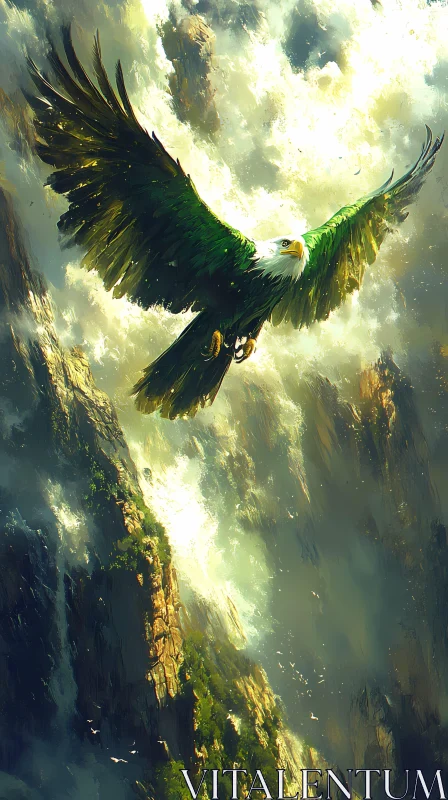 Eagle in Flight Over Mountains AI Image