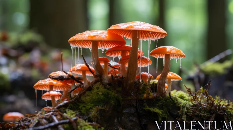 Enchanting Orange Mushrooms Nestled in Mossy Forest AI Image